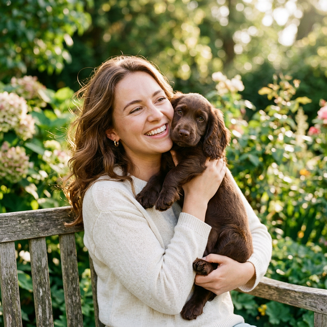 Happy puppy owner